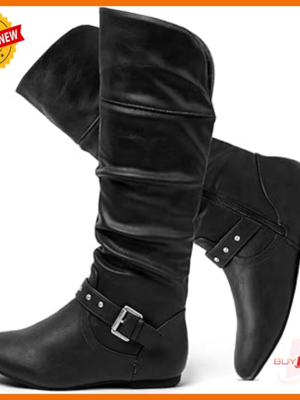 Women's Slouchy Mid Calf Boots with Side Zipper Flat Heel